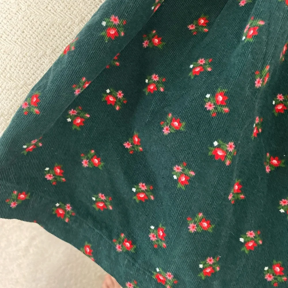 Baby Girls 9M Green Red Floral Dress Ruffle Trim Lined Holiday Outfit - Picture 5 of 6